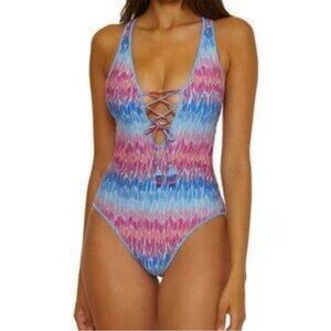 New Becca Joshua Tree Multi-Color Tie Back One Piece Swimsuit size large